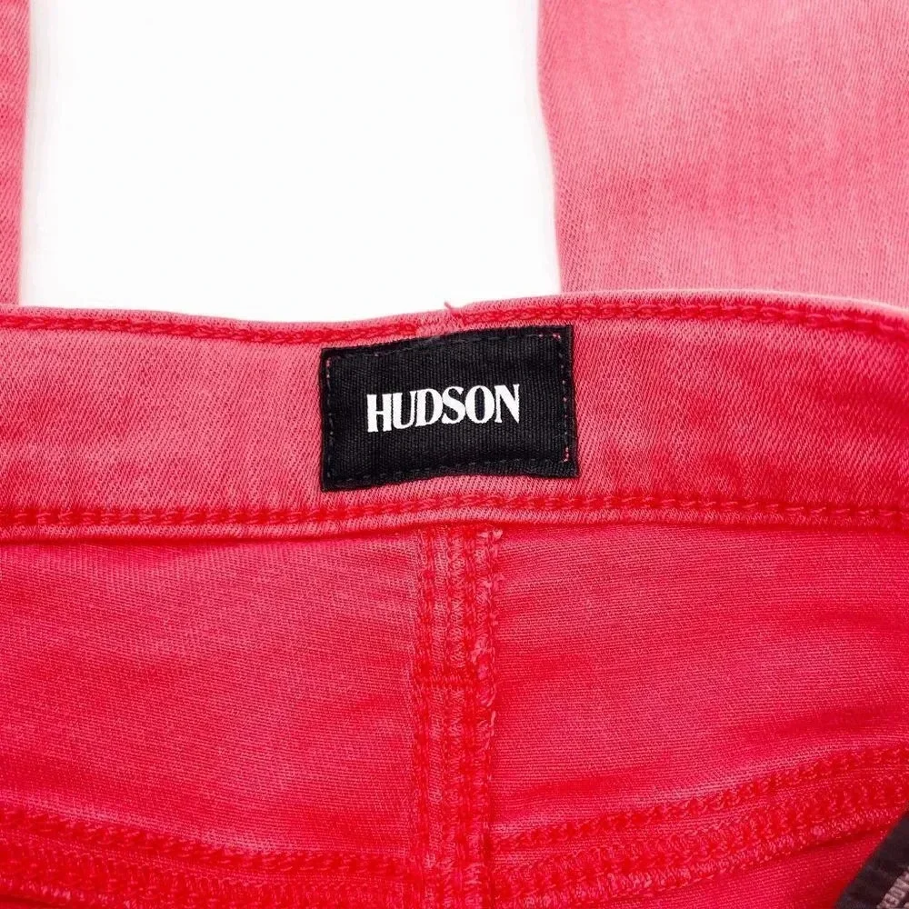 Hudson Skinny Jeans Women's Size 24 Red Mid Rise Raw Hem Casual - Picture 3 of 4